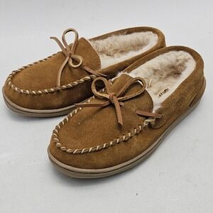 MySlippers Womens Suede Leather Moccasin Slipper Faux Fur Lined Brown 74020-01 6